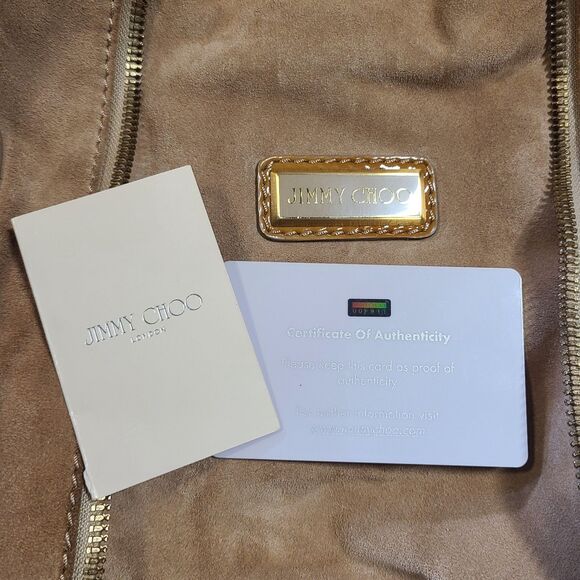 Jimmy Choo "Mandah" Camel Patent Leather & Suede Expandable Hobo Bag w/ COA - Picture 13 of 14